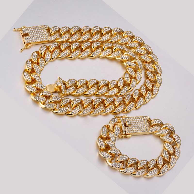 Hip-hop 1 set of 20 mm rhinestones Miami Cuban chain bling rap bracelet bracelet necklace men's jewelry - DRE's Electronics and Fine Jewelry