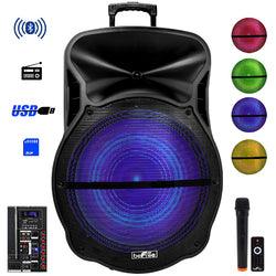 beFree Sound 18 Inch Bluetooth Portable Rechargeable Party Speaker with Sound Reactive LED Party Lights, USB/SD, Microphone/Guitar Inputs and FM Radio - DRE's Electronics and Fine Jewelry