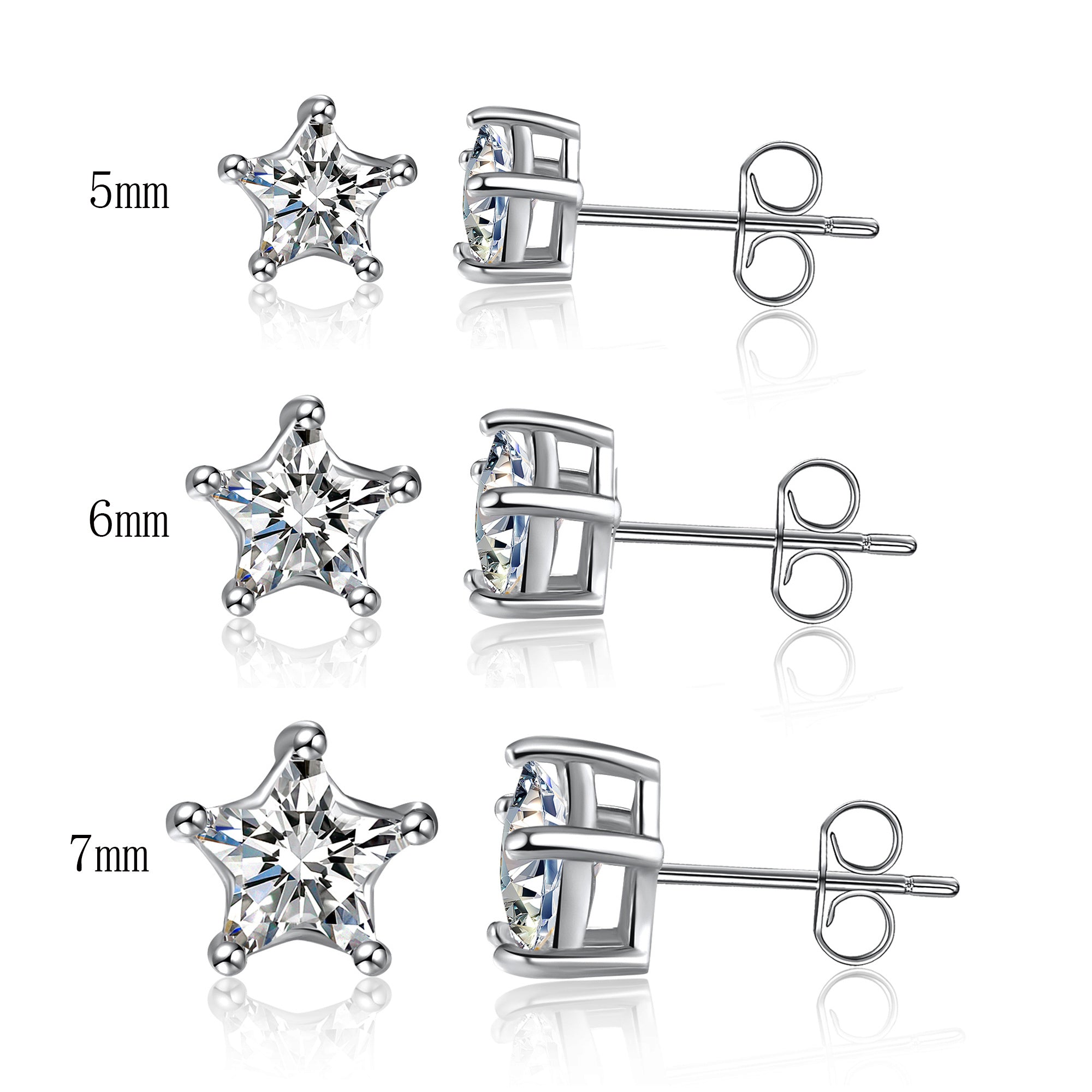 Emma Manor 925 Sterling Silver Stud Earrings 5 Point Star Cubic Zirconia Ear Stud for Women Men Girl CZ 5mm-7mm\n