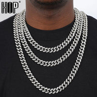 Hip Hop Iced Out Paved Rhinestones 1Set 8MM 13MM Full Miami Curb Cuban Chain CZ Bling Rapper Necklaces For Men Jewelry - DRE's Electronics and Fine Jewelry