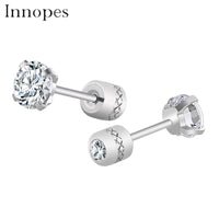 Steel Cubic Zirconia Crystal Stone Round Small Stud Earring for Women Wedding Unusual helix screw earrings Man Jewelry female - DRE's Electronics and Fine Jewelry