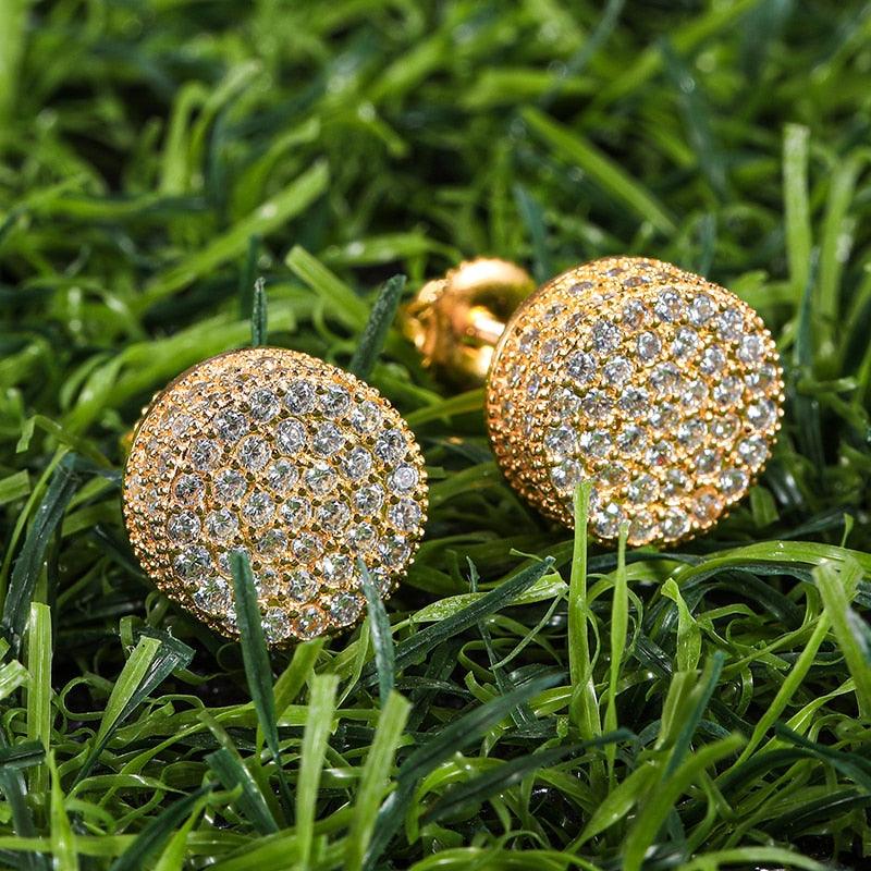 Hip HOP 1Pair Micro Full Paved Rhinestone Round Zircon CZ Stone Bling Iced Out Stud Earring Copper Earrings For Men Jewelry - DRE's Electronics and Fine Jewelry