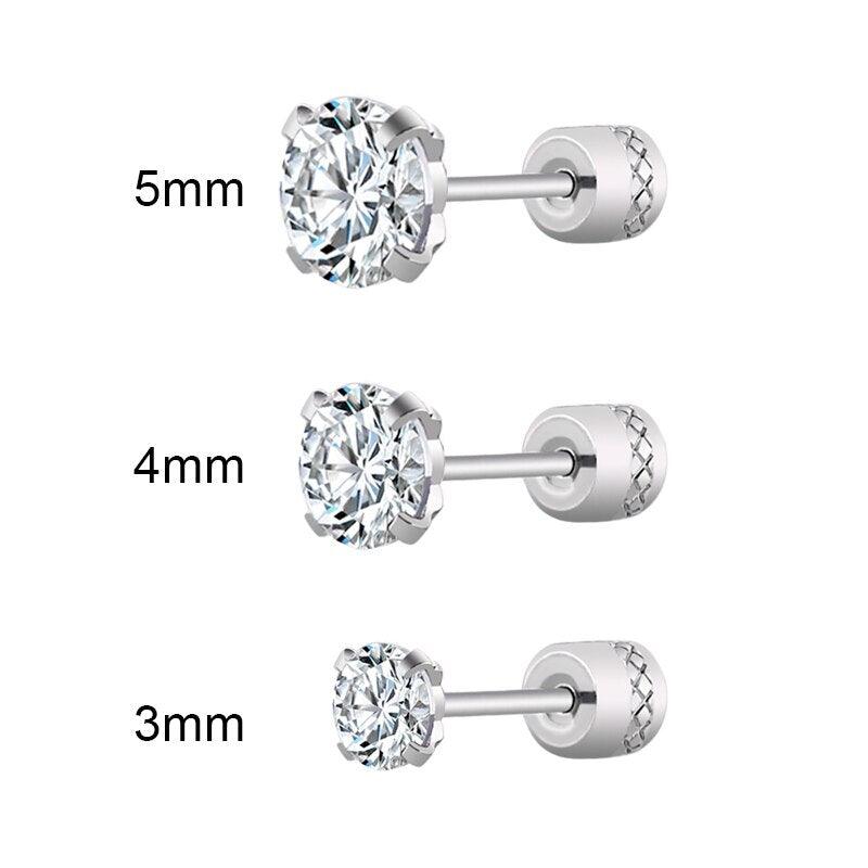 Steel Cubic Zirconia Crystal Stone Round Small Stud Earring for Women Wedding Unusual helix screw earrings Man Jewelry female