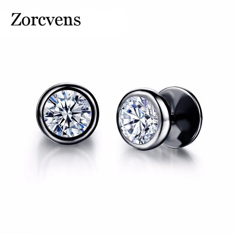 ZORCVENS New Arrival Fashion Jewelry Delicate Stainless Steel Inlaid CZ Accessories silver color Black Man Woman Stud Earrings