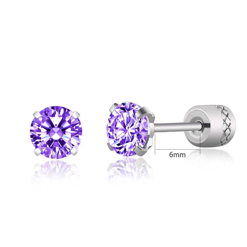 Steel Cubic Zirconia Crystal Stone Round Small Stud Earring for Women Wedding Unusual helix screw earrings Man Jewelry female - DRE's Electronics and Fine Jewelry