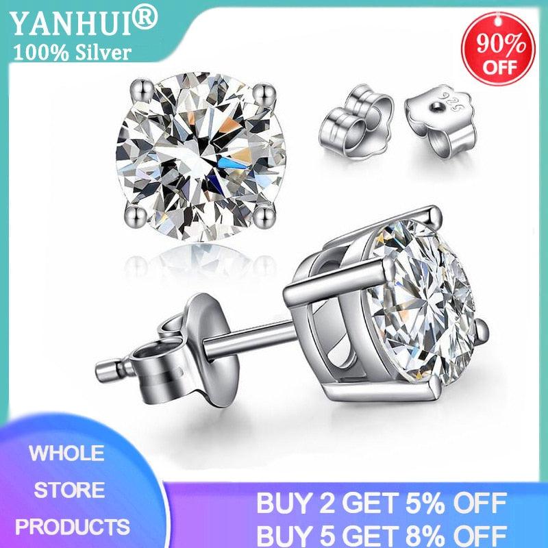 Free Sent Certificate 100% 925 Sterling Silver Round Cut 2.0ct Zirconia Diamond Stud Earrings for Women Men Silver 925 Jewelry