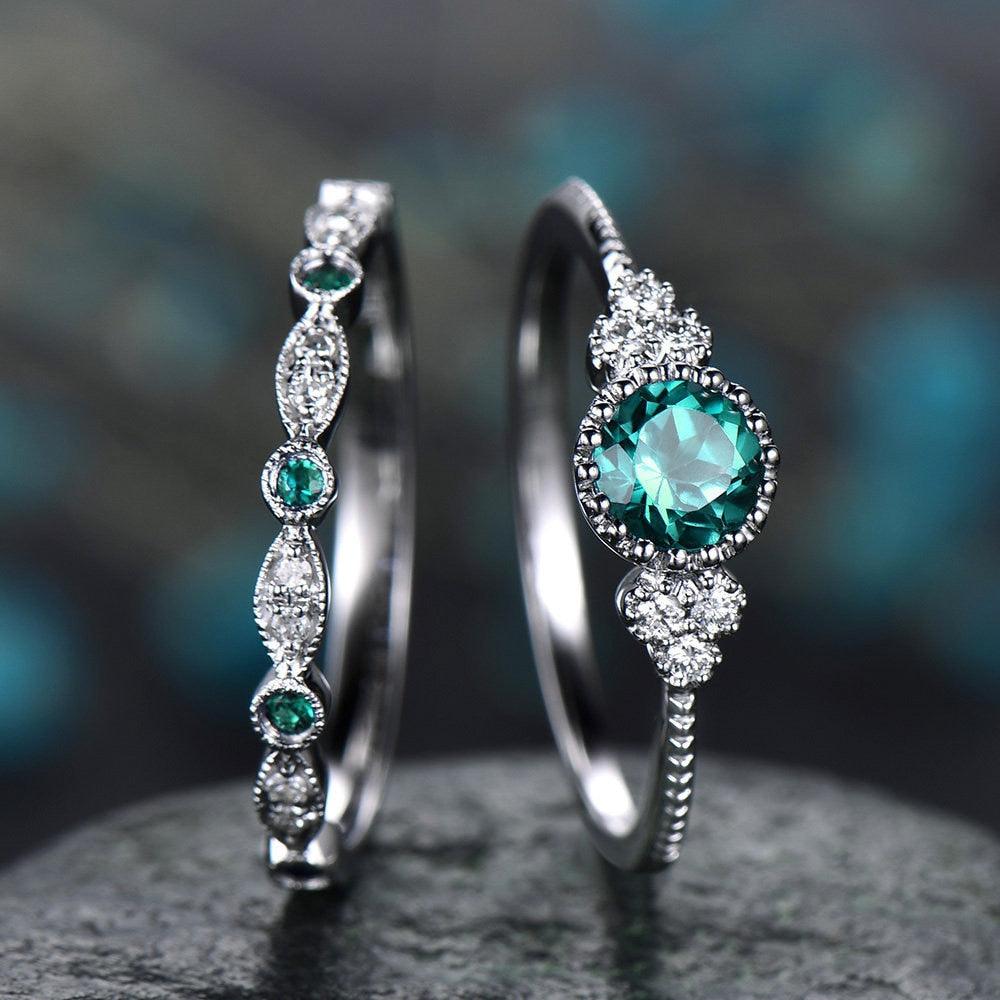 2Pcs/Set 2018 Luxury Green Blue Stone Crystal Rings For Women Sliver Color Wedding Engagement Rings Jewelry Dropship bagues pour - DRE's Electronics and Fine Jewelry