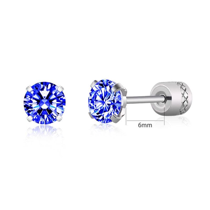 Steel Cubic Zirconia Crystal Stone Round Small Stud Earring for Women Wedding Unusual helix screw earrings Man Jewelry female - DRE's Electronics and Fine Jewelry