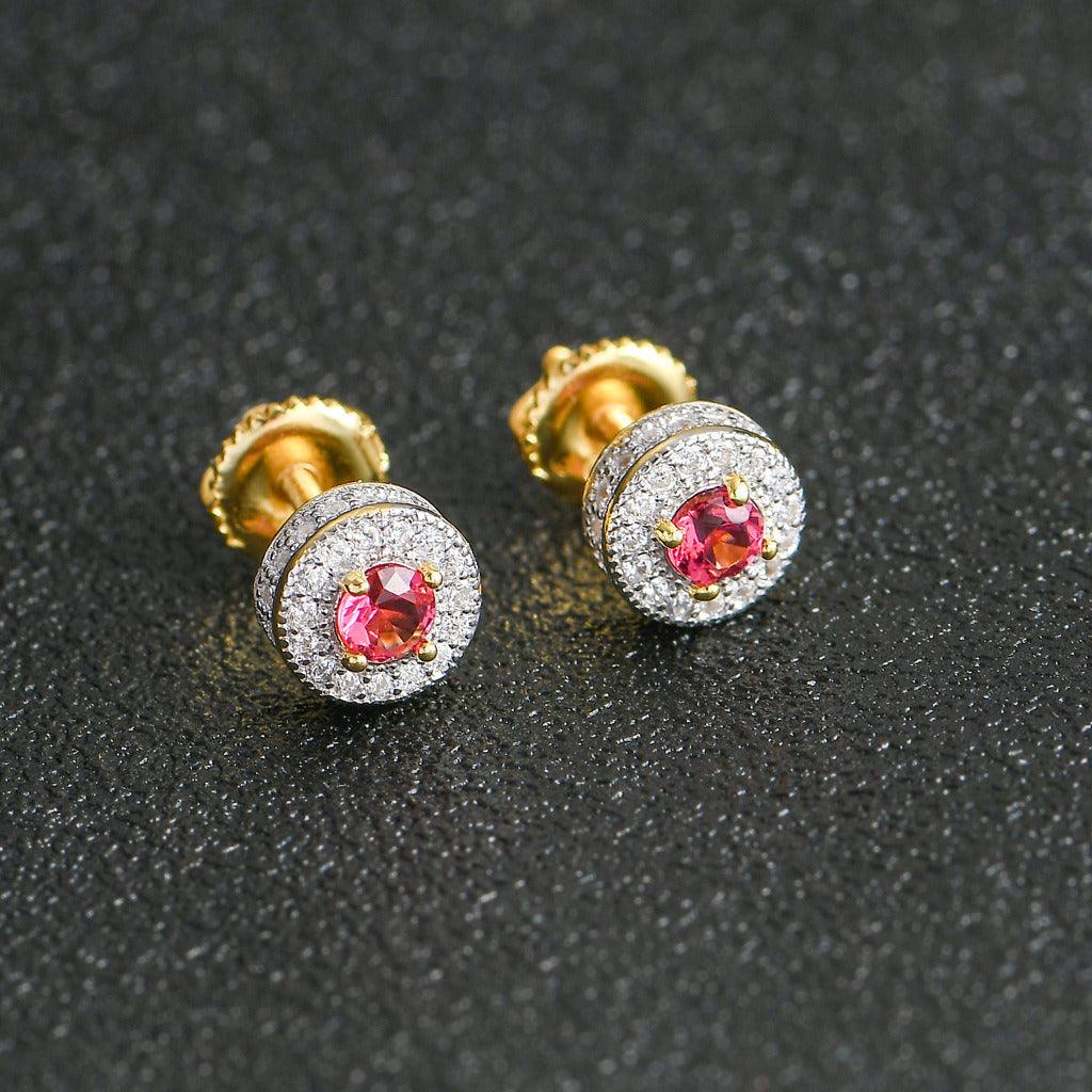 S925 Silver Whole Body Sterling Silver Earrings Round Micro-set Sapphire Ruby Men And Women