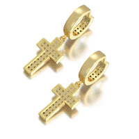 Double Row Zircon Cross Earrings Micro-set Zircon Hiohop Personalized Men's Earrings - DRE's Electronics and Fine Jewelry