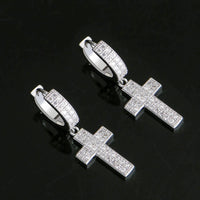 Double Row Zircon Cross Earrings Micro-set Zircon Hiohop Personalized Men's Earrings - DRE's Electronics and Fine Jewelry