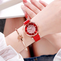 Luxury Diamond Women Watches 2019 Rose Gold Magnetic Ladies Wrist For Bracelet Watch Female Clock Relogio Feminino - leather red