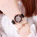 Luxury Diamond Women Watches 2019 Rose Gold Magnetic Ladies Wrist For Bracelet Watch Female Clock Relogio Feminino - leather black