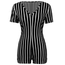 2020 Sexy Women Deep V-neck Bodycon Jumpsuit Romper Sleepwear Short Sleeve Striped Summer Jumpsuit Short Romper Bodysuit Leotard - DRE's Electronics and Fine Jewelry