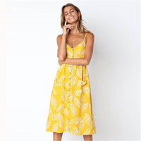 2019 New Women Print Floral Stripe Long dress Sexy V-Neck Sleevele Button Beach Casual Boho Midi Dress Plus Size 3XL vestidos - DRE's Electronics and Fine Jewelry