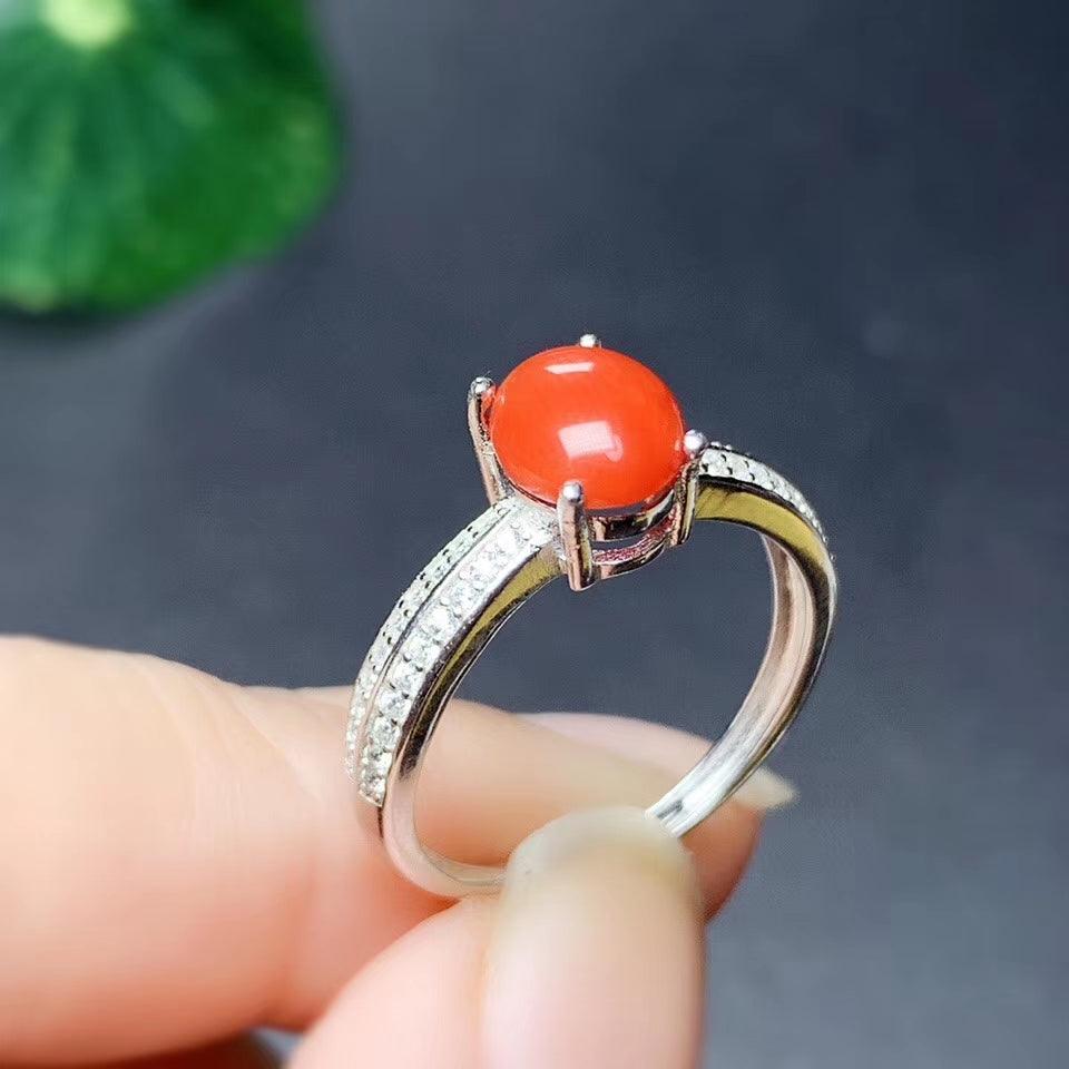 CoLife Jewelry 100% Natural Red Coral Silver for Daily Wear Natural 6*8mm Red Coral Ring Fashion Gemstone Ring - DRE's Electronics and Fine Jewelry